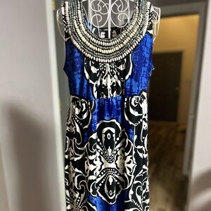 Forever 21 Dress Women Large Black Blue White Gemometric Sleeveless